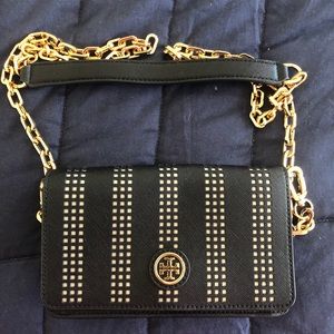 Tory Burch iPhone wallet on a chain
